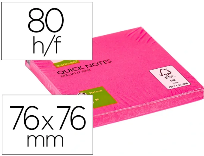 Lot de 6 Blocs-notes q-connect quick notes couleurs néon 76x76mm 80f repositionnables