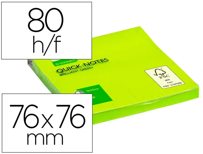 Lot de 6 Blocs-notes q-connect quick notes couleurs néon 76x76mm 80f repositionnables