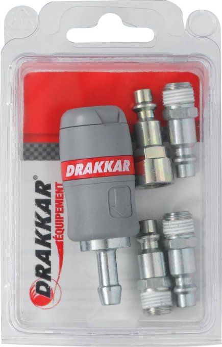 Raccords rapides passage d'air de 6mm filetage 1/4" pour tuyau de 8mm - kit 5 pcs DRAKKAR
