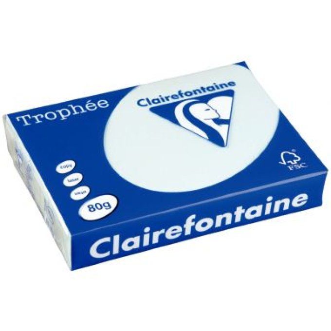 Ramette papier A3 80g Trophée CLAIREFONTAINE bleu pastel 500 feuilles.