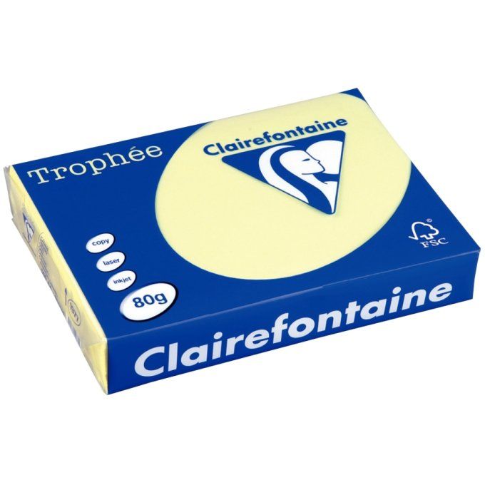 Ramette papier A4 80g/m2 couleur Clairefontaine trophée multifonction jaune canari 500 feuilles.