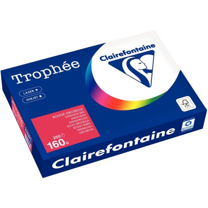 Ramette de 250 feuilles format A4 160g rouge groseille CLAIREFONTAINE