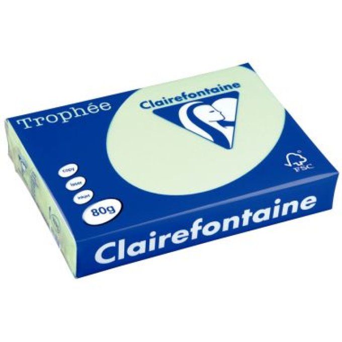 Ramette papier A3 80g Trophée CLAIREFONTAINE vert pastel 500 feuilles.