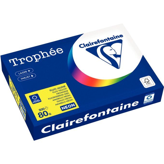 Ramette papier A4 80g TROPHEE CLAIREFONTAINE jaune fluo 500 feuilles