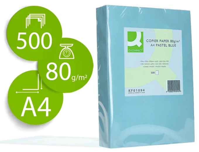 Ramette papier A4 80g/m2 couleur Q-CONNECT  multifonction unicolore 500 feuilles.