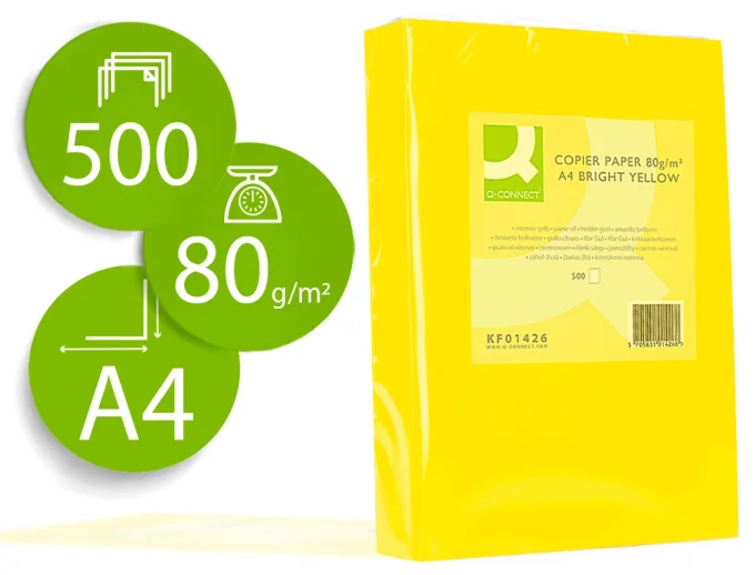 Ramette papier A4 80g/m2 couleur Q-CONNECT  multifonction unicolore 500 feuilles.