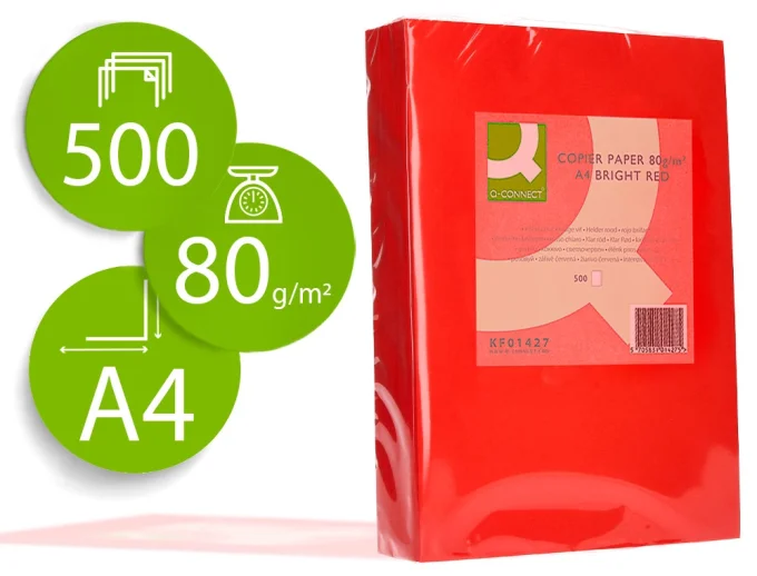 Ramette papier A4 80g/m2 couleur Q-CONNECT  multifonction unicolore 500 feuilles.