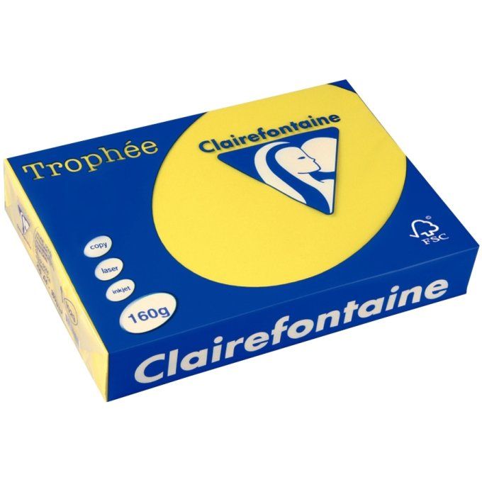 Ramette papier A4 160g TROPHEE CLAIREFONTAINE jaune soleil 250 feuilles