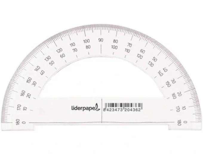 Rapporteur  180 degrés deux échelles opposées 0 degrés 180 degrés base 14cm plastique tran