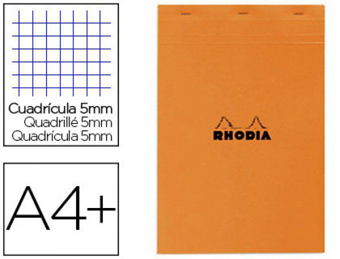 Bloc bureau RHODIA a4+ papier vélin surfin couverture enduite enveloppante 210x320mm 80f détachables