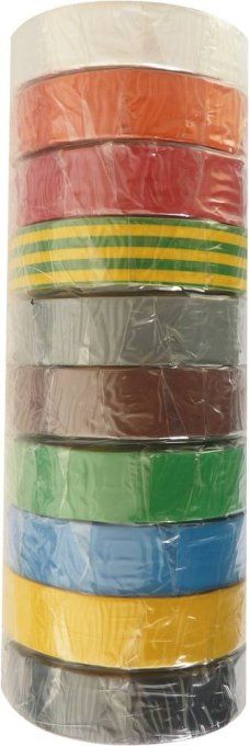 Ruban adhésif isolant PVC couleur assorties 15mmx10m - lot de 10 pcs ADVANCE