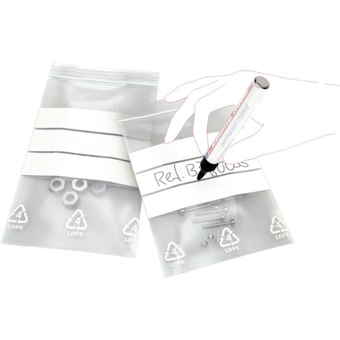 100 sachets ZIP 220x160mm transparent/bandes blanches