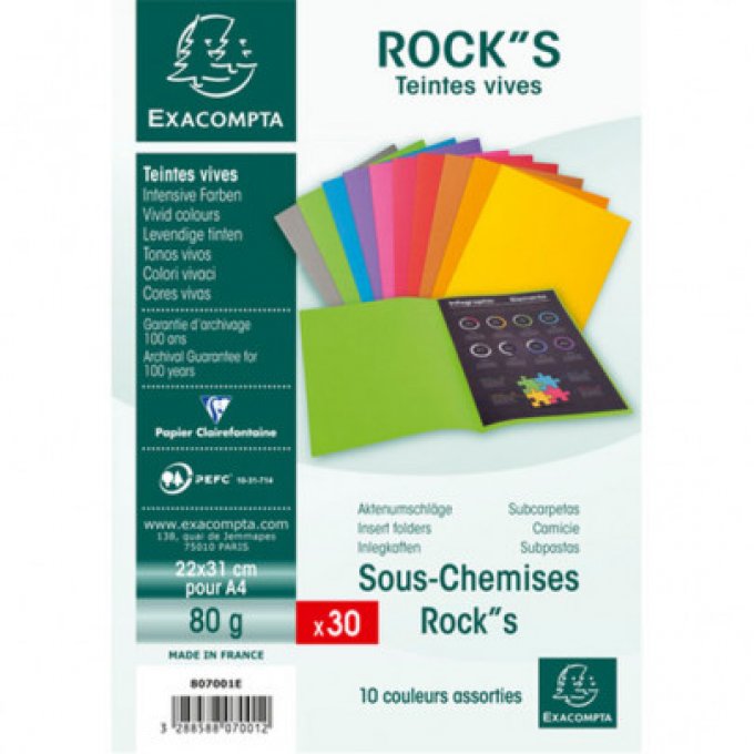 EXACOMPTA sous-chemises  Assorties Teintes vives 30 unités.