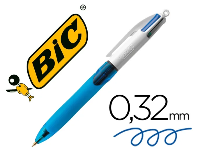 Stylo-bille BIC  4 couleurs grip pro pointe moyenne encre classique rétractable rechargeable 4 c