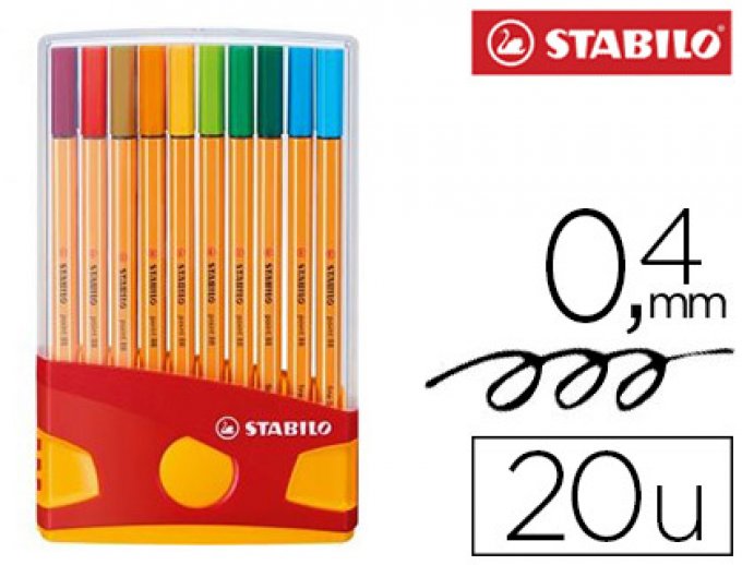 Stylo-feutre STABILO point 88 écriture fine 0.4mm 1000m pointe gainée étui chevalet 20 U.