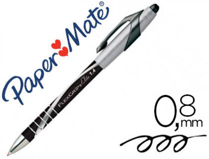 Stylo-bille PAPERMATE flexgrip élite écriture large 1.4 mm encre douce corps caouchouté anti-gliss 