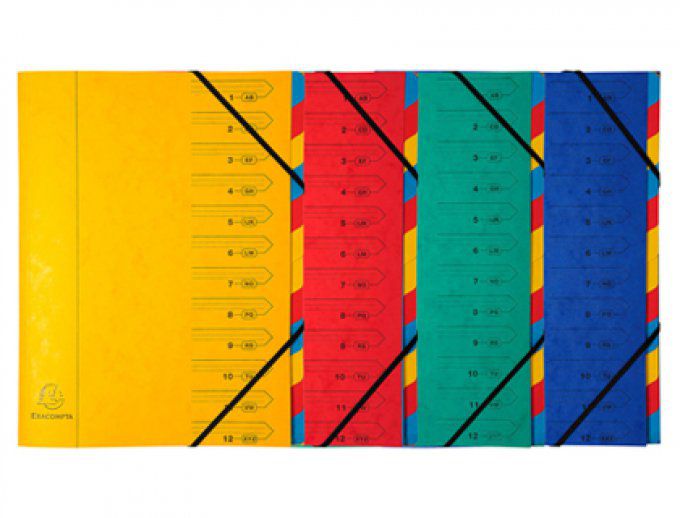 Trieur EXACOMPTA carte lustrée 5/10e a4+ 240x320mm dos agrafé 12 compartiments couverture imprimée.