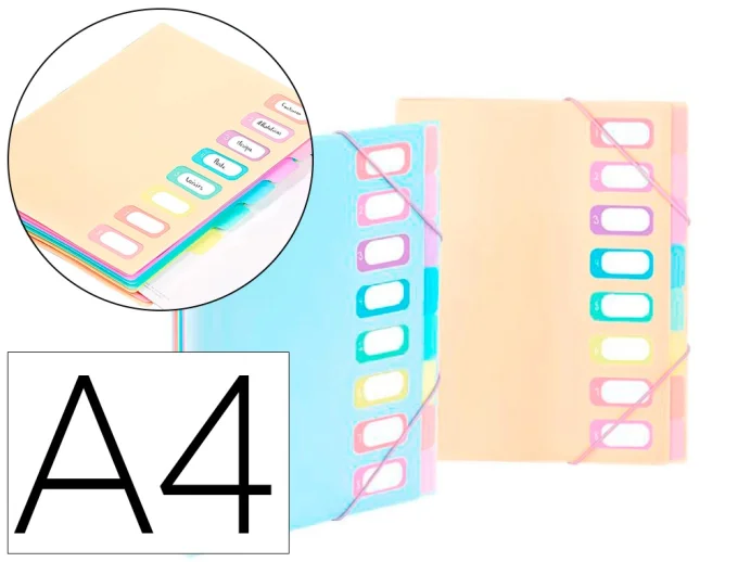 Trieur viquel rainbow pastel 8 compartiments polypropylene a4 25.5x32cm coloris bleu nude.