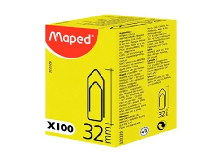 Trombone maped nickelé 32mm boîte carton 100 unités.