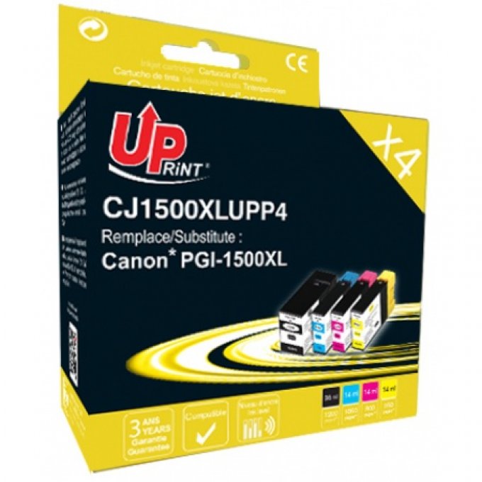 UPRINT C-1500XL BK/C/M/Y PACK 4 CARTOUCHES COMPATIBLES AVEC CANON PGI-1500XL