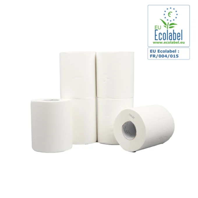Pack de 6 bobines d'essuyage gaufrées dévidage central blanc 450 feuilles 18,2 x 20 cm Ecolabel
